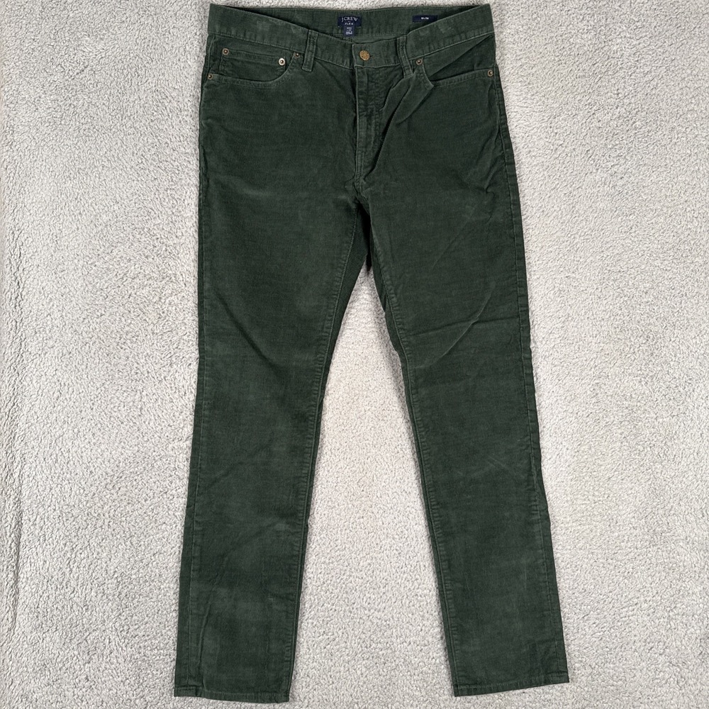 J Crew Flex Corduroy Pants Mens 33X32 Olive Green Stretch Slim Straight fit